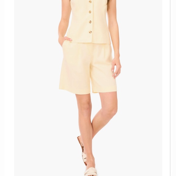 Halogen Bermuda Shorts Butter Yellow Size Medium Linen Blend NWT - Picture 3 of 11